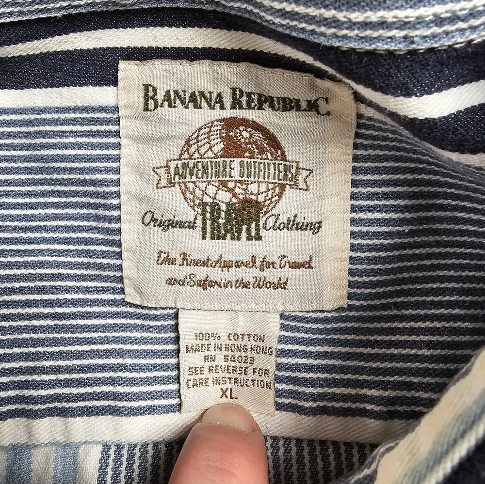 Vintage Banana Republic Safari & Travel Blue Multi Striped Button Down Shirt‎ XL